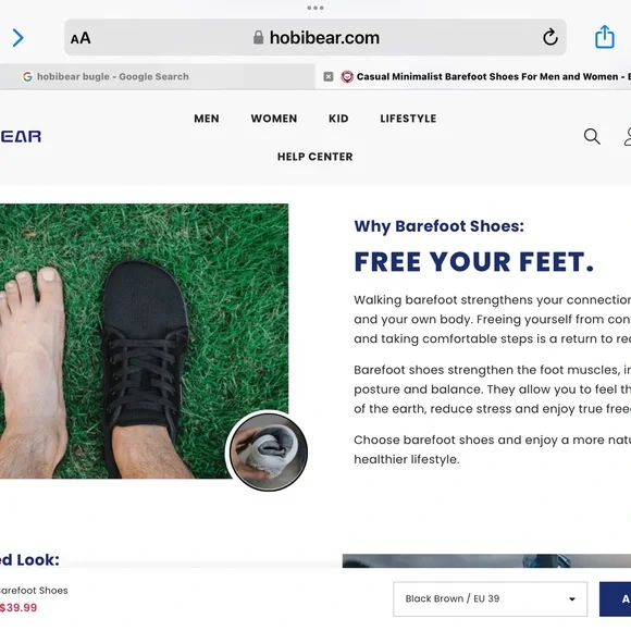 Hobibear Bugle Barefoot Shoes
Zero Drop Barefoot Shoe size 39 - Picture 7 of 7